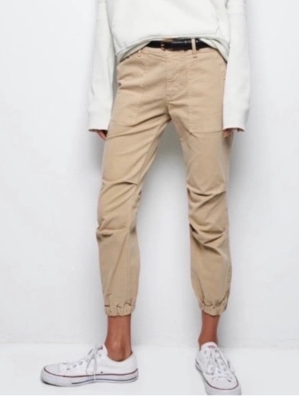 Nili Lotan Beige Cotton Blend Ankle Zip Cropped Military Pants Sz. 2